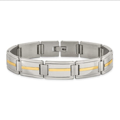 Chisel Stainless Steel with 14k Gold Accent Brushed and Polished 8.75 inch Link Bracelet SRB1721-8.75