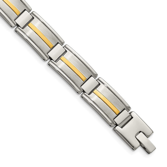Chisel Stainless Steel with 14k Gold Accent Brushed and Polished 8.75 inch Link Bracelet SRB1721-8.75