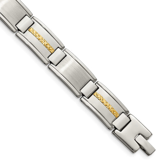Chisel Stainless Steel with 14k Gold Accent Brushed and Polished 8.75 inch Link Bracelet SRB1722-8.75