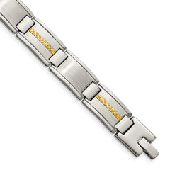 Chisel Stainless Steel with 14k Gold Accent Brushed and Polished 8.75 inch Link Bracelet SRB1722-8.75