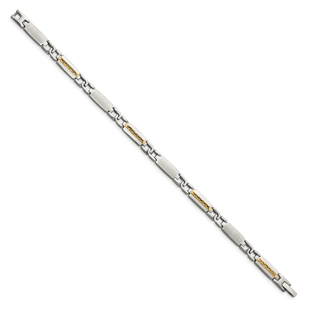 Chisel Stainless Steel with 14k Gold Accent Brushed and Polished 8.75 inch Link Bracelet CHBRACELET