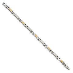 Chisel Stainless Steel with 14k Gold Accent Brushed and Polished 8.25 inch Link Bracelet SRB1730-8.25