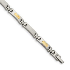 Chisel Stainless Steel with 14k Gold Accent Brushed and Polished 8.25 inch Link Bracelet SRB1730-8.25