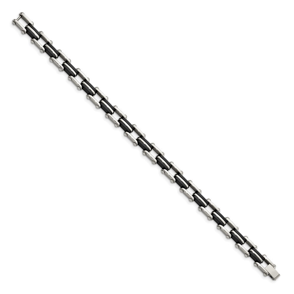 Chisel Stainless Steel Polished with Black Rubber 8.75 inch Link Bracelet SRB175-8.75