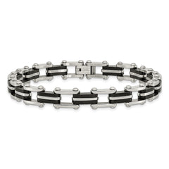 Chisel Stainless Steel Polished with Black Rubber 8.75 inch Link Bracelet SRB175-8.75