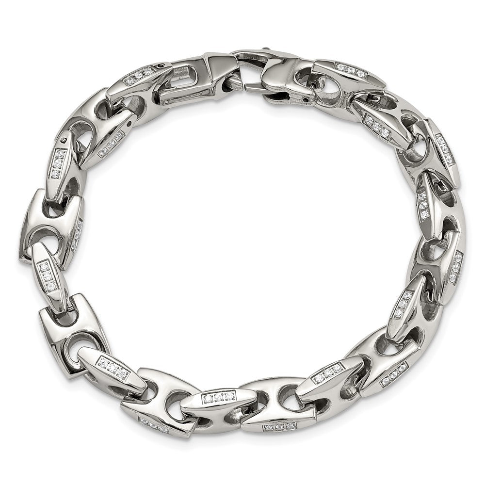 Chisel Stainless Steel Polished with CZ 9 inch Bracelet SRB1787-8