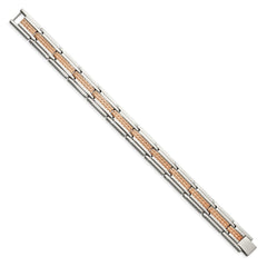Chisel Stainless Steel Polished and Textured Rose IP-plated 8.5 inch Link Bracelet SRB1797-8.5