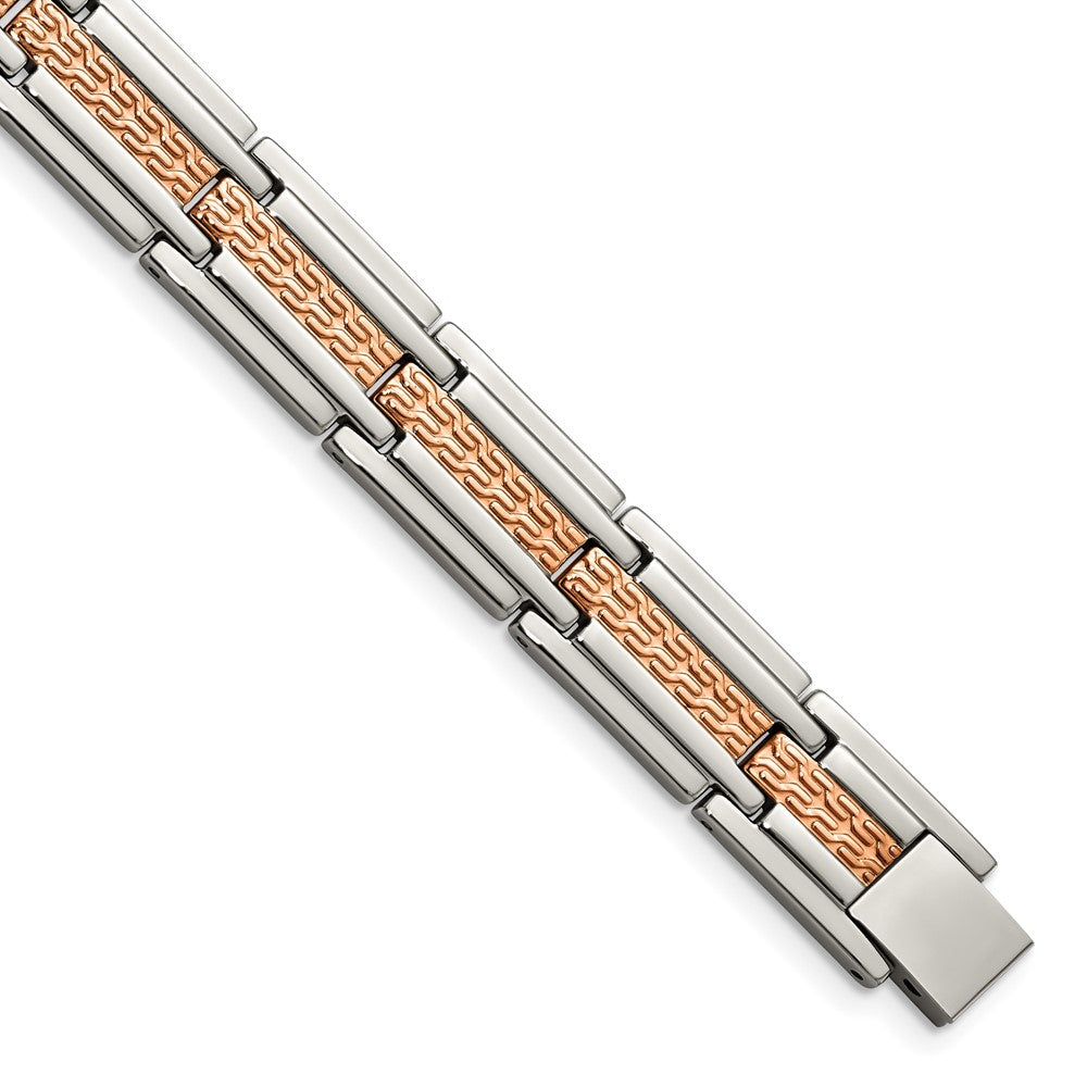 Chisel Stainless Steel Polished and Textured Rose IP-plated 8.5 inch Link Bracelet SRB1797-8.5