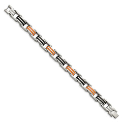 Chisel Stainless Steel Polished with Black and Orange Rubber 8.5 inch Link Bracelet SRB183-8.75