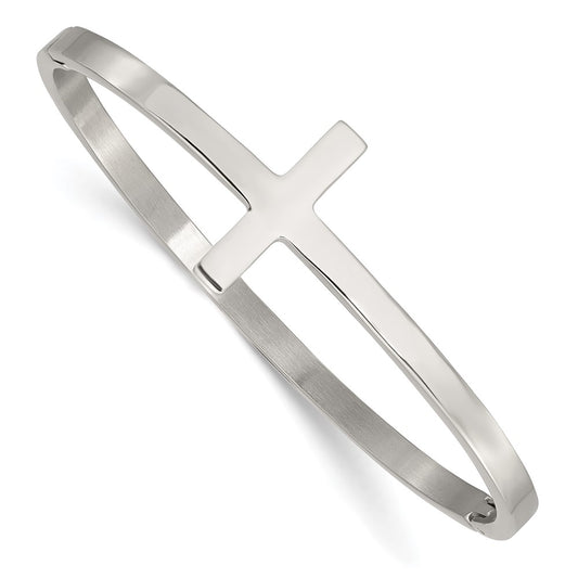 Chisel Stainless Steel Polished Sideways Cross Hinged Bangle SRB1852