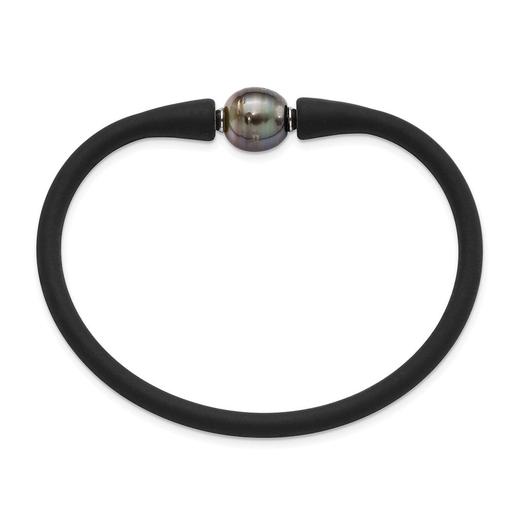 Chisel Stainless Steel 10-11mm Black Tahitian Pearl Black Silicone Bracelet with Hidden Clasp SRB1854