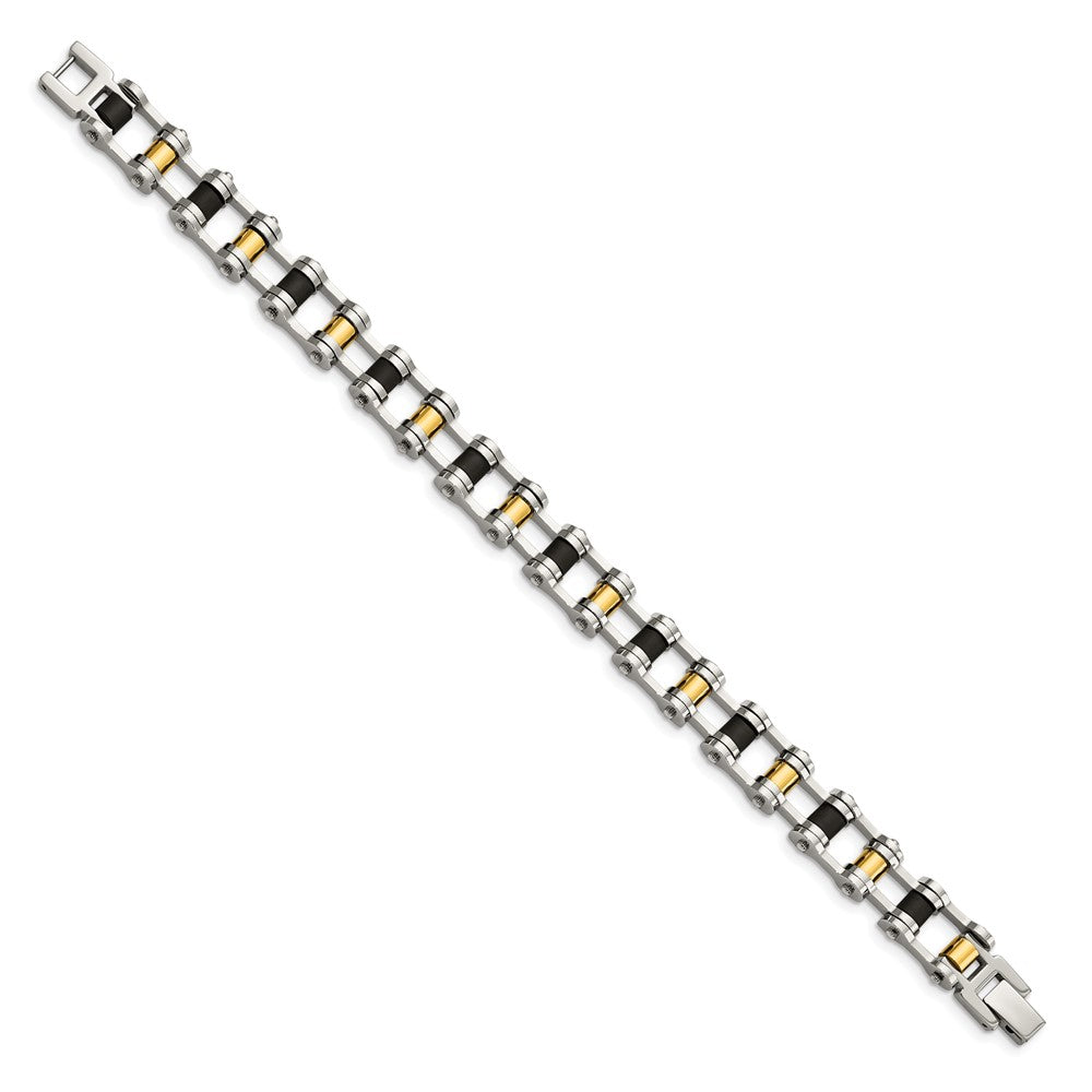 Chisel Stainless Steel Polished Yellow IP-plated with Black Rubber 8.75 inch Bracelet SRB190-8.75