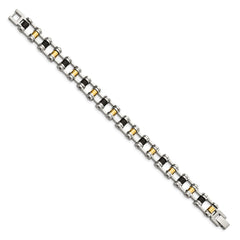 Chisel Stainless Steel Polished Yellow IP-plated with Black Rubber 8.75 inch Bracelet SRB190-8.75