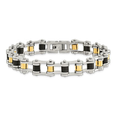 Chisel Stainless Steel Polished Yellow IP-plated with Black Rubber 8.75 inch Bracelet SRB190-8.75