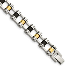 Chisel Stainless Steel Polished Yellow IP-plated with Black Rubber 8.75 inch Bracelet SRB190-8.75