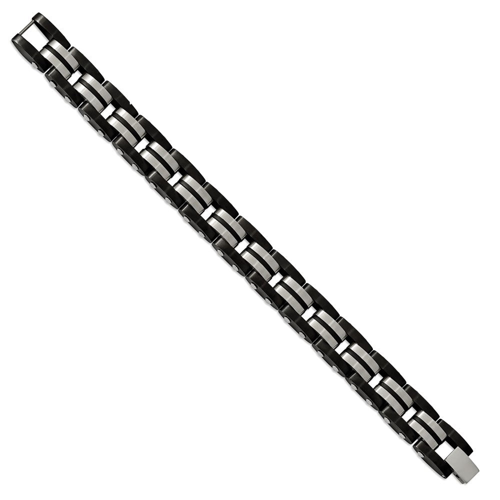 Chisel Stainless Steel Brushed with Black Rubber Inlay Black IP-plated Edges 8.25 inch Bracelet SRB1902-8.25