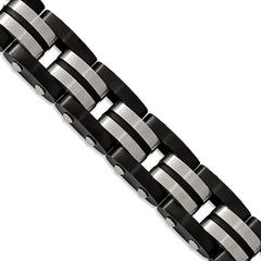 Chisel Stainless Steel Brushed with Black Rubber Inlay Black IP-plated Edges 8.25 inch Bracelet SRB1902-8.25
