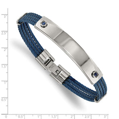 Chisel Stainless Steel Polished Blue IP-plated Cable with Blue CZ 7.25 inch ID Bracelet SRB1903-7.25