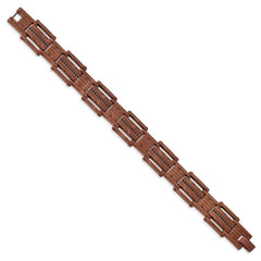 Chisel Stainless Steel Brushed and Textured Brown IP-plated with Black CZ 8.25 inch Link Bracelet SRB1904-8.25
