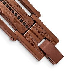 Chisel Stainless Steel Brushed and Textured Brown IP-plated with Black CZ 8.25 inch Link Bracelet SRB1904-8.25