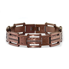 Chisel Stainless Steel Brushed and Textured Brown IP-plated with Black CZ 8.25 inch Link Bracelet SRB1904-8.25