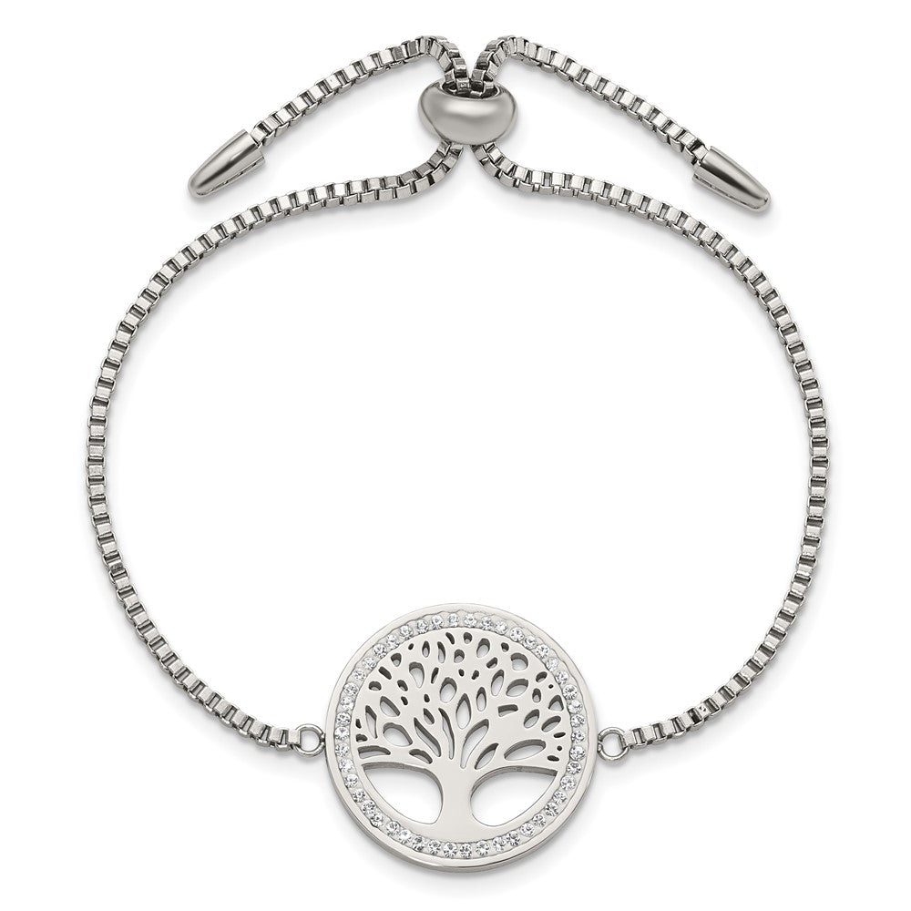 Chisel Stainless Steel Polished with Preciosa Crystal Tree of Life Adjustable Bracelet SRB1918