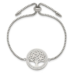 Chisel Stainless Steel Polished with Preciosa Crystal Tree of Life Adjustable Bracelet SRB1918