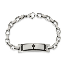 Chisel Stainless Steel Polished Black IP-plated Cross 8.5 inch ID Bracelet SRB1921-8.5