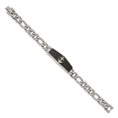 Chisel Stainless Steel Polished Black IP-plated Laser Cut Anchor 8.5 inch ID Bracelet SRB1925-8.5