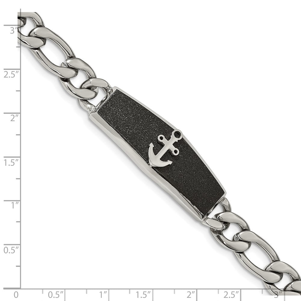 Chisel Stainless Steel Polished Black IP-plated Laser Cut Anchor 8.5 inch ID Bracelet SRB1925-8.5