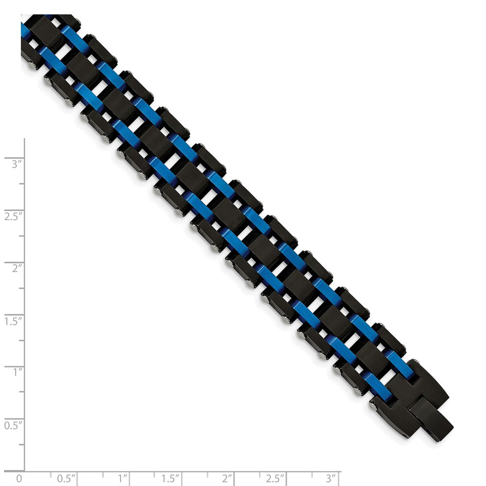 Chisel Stainless Steel Brushed and Polished Black and Blue IP-plated 8.5 inch Link Bracelet SRB1938-8.5