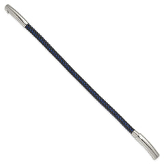 Chisel Stainless Steel Polished Blue Wire and Black Polyurethane Adjustable 7.75 to 8.25 inch Bracelet SRB1940