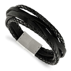 Chisel Stainless Steel Brushed Multi Strand Black Braided Leather 8.25 inch Bracelet SRB1942-8.25