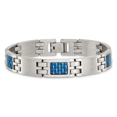 Chisel Stainless Steel Brushed with Blue Carbon Fiber Inlay 8.5 inch Link Bracelet SRB1995-8.5