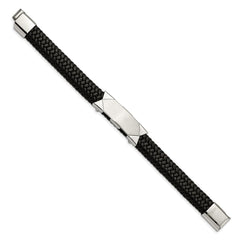 Chisel Stainless Steel Brushed and Polished Braided Black Leather 8.5 inch ID Bracelet SRB2004-8.5