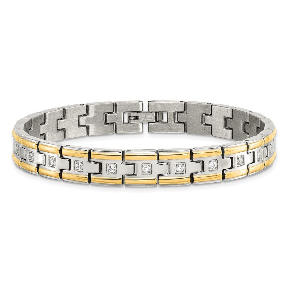 Chisel Stainless Steel Polished Yellow IP-plated with CZ 8.5 inch Link Bracelet SRB2008-8.5