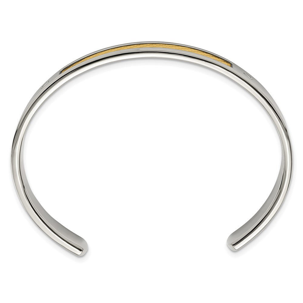 Chisel Stainless Steel with 18k Gold Accent Polished and Textured with 1/20 carat Diamond Cuff Bangle SRB2068