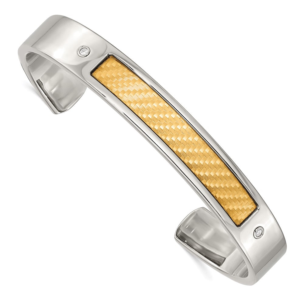 Chisel Stainless Steel with 18k Gold Accent Polished and Textured with 1/20 carat Diamond Cuff Bangle SRB2068