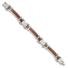 Chisel Stainless Steel Polished with Wood Inlay 8.25 inch Link Bracelet SRB2161-8.25