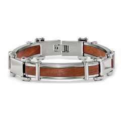Chisel Stainless Steel Polished with Wood Inlay 8.25 inch Link Bracelet SRB2161-8.25