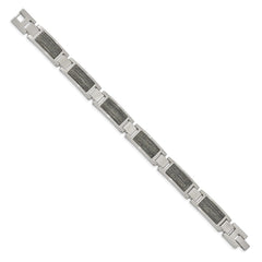 Chisel Stainless Steel Brushed with Grey Wood Inlay 8.75 inch Link Bracelet SRB2167-8.75