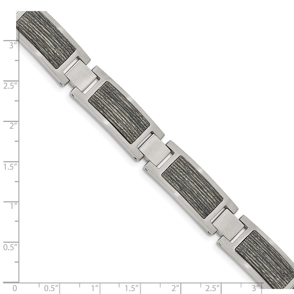Chisel Stainless Steel Brushed with Grey Wood Inlay 8.75 inch Link Bracelet SRB2167-8.75