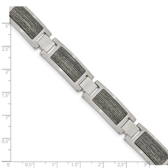 Chisel Stainless Steel Brushed with Grey Wood Inlay 8.75 inch Link Bracelet SRB2167-8.75