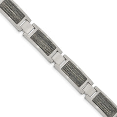 Chisel Stainless Steel Brushed with Grey Wood Inlay 8.75 inch Link Bracelet SRB2167-8.75