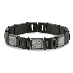 Chisel Stainless Steel Polished Black IP-plated with Sedimentary Rock Inlay 8.5 inch Link Bracelet SRB2168-8.5
