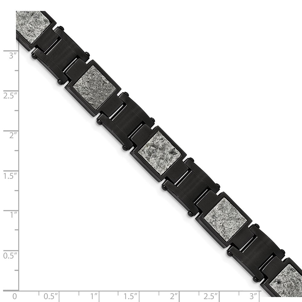 Chisel Stainless Steel Polished Black IP-plated with Sedimentary Rock Inlay 8.5 inch Link Bracelet SRB2168-8.5