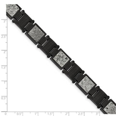 Chisel Stainless Steel Polished Black IP-plated with Sedimentary Rock Inlay 8.5 inch Link Bracelet SRB2168-8.5