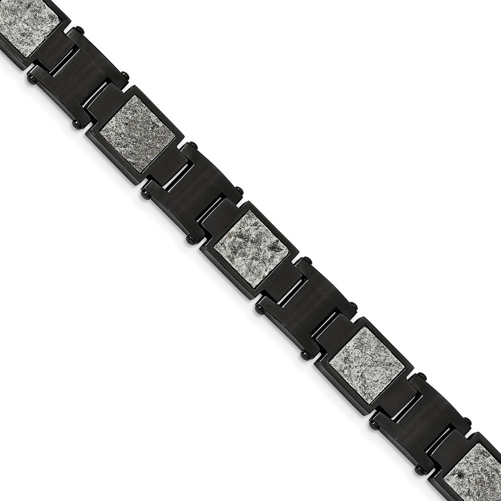 Chisel Stainless Steel Polished Black IP-plated with Sedimentary Rock Inlay 8.5 inch Link Bracelet SRB2168-8.5