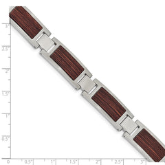 Chisel Stainless Steel Brushed with Wood Inlay 8.75 inch Link Bracelet SRB2169-8.75