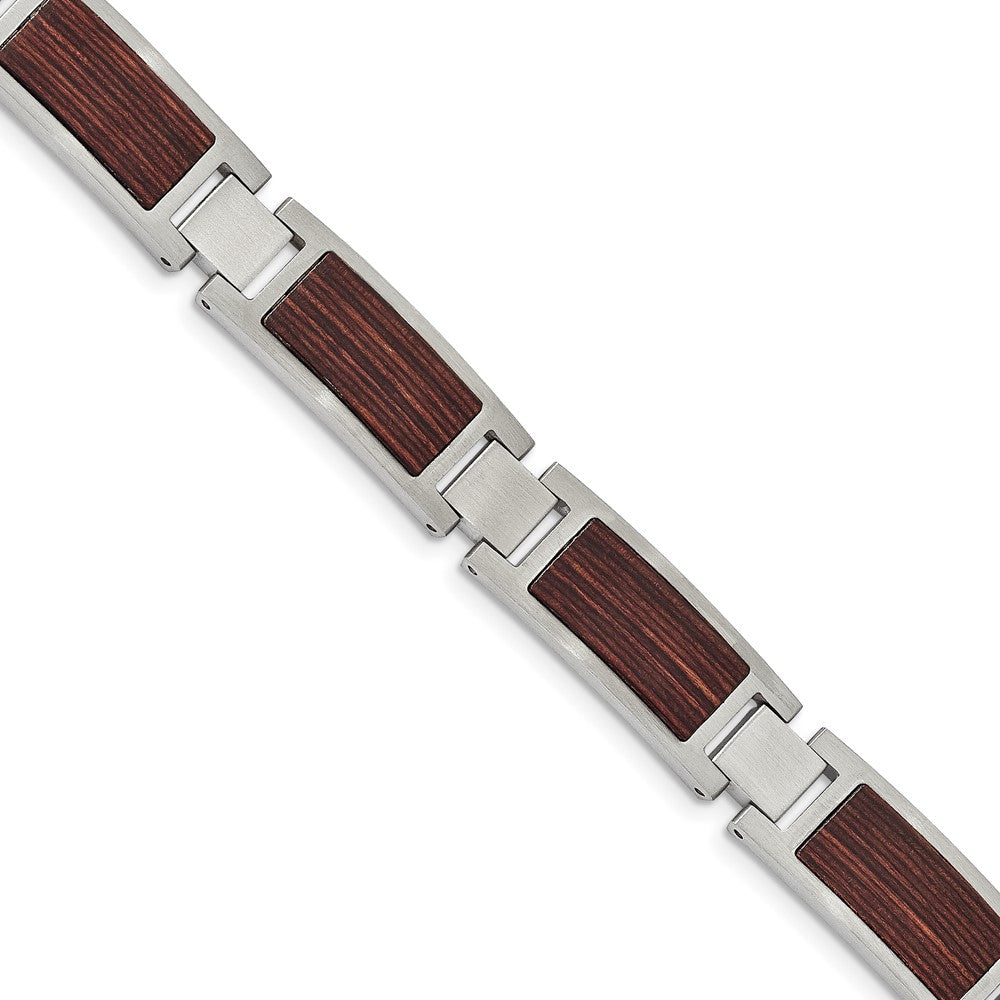 Chisel Stainless Steel Brushed with Wood Inlay 8.75 inch Link Bracelet SRB2169-8.75